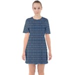 Blue Diamonds Motif Fancy Pattern Design Sixties Short Sleeve Mini Dress