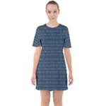 Blue Diamonds Motif Fancy Pattern Design Sixties Short Sleeve Mini Dress