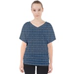 Blue Diamonds Motif Fancy Pattern Design V-Neck Dolman Drape Top