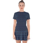 Blue Diamonds Motif Fancy Pattern Design Drop Hem Mini Chiffon Dress