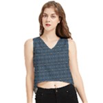 Blue Diamonds Motif Fancy Pattern Design V-Neck Cropped Tank Top