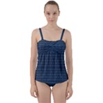 Blue Diamonds Motif Fancy Pattern Design Twist Front Tankini Set