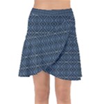 Blue Diamonds Motif Fancy Pattern Design Wrap Front Skirt