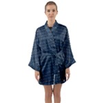 Blue Diamonds Motif Fancy Pattern Design Long Sleeve Satin Kimono