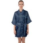 Blue Diamonds Motif Fancy Pattern Design Half Sleeve Satin Kimono 