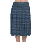 Blue Diamonds Motif Fancy Pattern Design Velvet Flared Midi Skirt