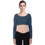 Blue Diamonds Motif Fancy Pattern Design Velvet Long Sleeve Crop Top