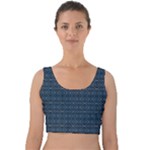 Blue Diamonds Motif Fancy Pattern Design Velvet Crop Top