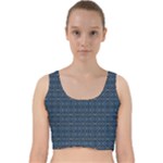 Blue Diamonds Motif Fancy Pattern Design Velvet Racer Back Crop Top