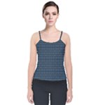 Blue Diamonds Motif Fancy Pattern Design Velvet Spaghetti Strap Top