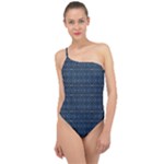 Blue Diamonds Motif Fancy Pattern Design Classic One Shoulder Swimsuit