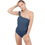 Blue Diamonds Motif Fancy Pattern Design Frilly One Shoulder Swimsuit