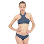 Blue Diamonds Motif Fancy Pattern Design High Neck Bikini Set