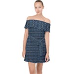 Blue Diamonds Motif Fancy Pattern Design Off Shoulder Chiffon Dress