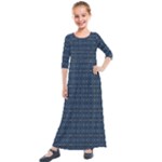 Blue Diamonds Motif Fancy Pattern Design Kids  Quarter Sleeve Maxi Dress