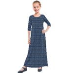 Blue Diamonds Motif Fancy Pattern Design Kids  Quarter Sleeve Maxi Dress