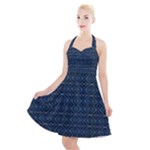 Blue Diamonds Motif Fancy Pattern Design Halter Party Swing Dress 