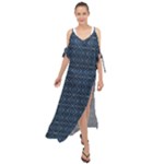 Blue Diamonds Motif Fancy Pattern Design Maxi Chiffon Cover Up Dress