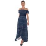 Blue Diamonds Motif Fancy Pattern Design Off Shoulder Open Front Chiffon Dress