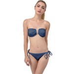 Blue Diamonds Motif Fancy Pattern Design Twist Bandeau Bikini Set