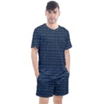 Blue Diamonds Motif Fancy Pattern Design Men s Mesh Tee and Shorts Set