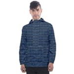 Blue Diamonds Motif Fancy Pattern Design Men s Front Pocket Pullover Windbreaker