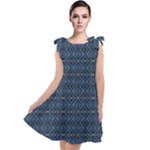 Blue Diamonds Motif Fancy Pattern Design Tie Up Tunic Dress