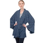 Blue Diamonds Motif Fancy Pattern Design Long Sleeve Velvet Kimono 