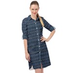 Blue Diamonds Motif Fancy Pattern Design Long Sleeve Mini Shirt Dress