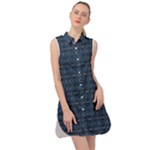 Blue Diamonds Motif Fancy Pattern Design Sleeveless Shirt Dress