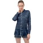 Blue Diamonds Motif Fancy Pattern Design Long Sleeve Satin Shirt