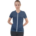 Blue Diamonds Motif Fancy Pattern Design Short Sleeve Zip Up Jacket