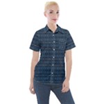 Blue Diamonds Motif Fancy Pattern Design Women s Short Sleeve Pocket Shirt