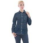 Blue Diamonds Motif Fancy Pattern Design Women s Long Sleeve Pocket Shirt