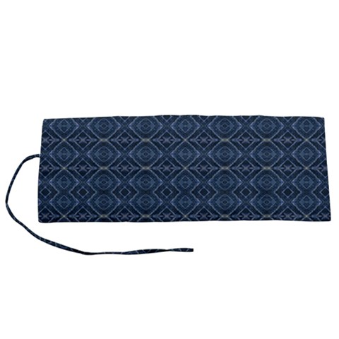 Blue Diamonds Motif Fancy Pattern Design Roll Up Canvas Pencil Holder (S) from ArtsNow.com