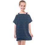 Blue Diamonds Motif Fancy Pattern Design Kids  One Piece Chiffon Dress