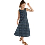 Blue Diamonds Motif Fancy Pattern Design Summer Maxi Dress