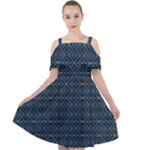 Blue Diamonds Motif Fancy Pattern Design Cut Out Shoulders Chiffon Dress