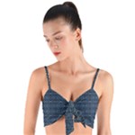 Blue Diamonds Motif Fancy Pattern Design Woven Tie Front Bralet