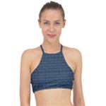 Blue Diamonds Motif Fancy Pattern Design Racer Front Bikini Top