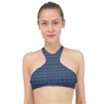 Blue Diamonds Motif Fancy Pattern Design High Neck Bikini Top