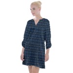 Blue Diamonds Motif Fancy Pattern Design Open Neck Shift Dress