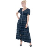 Blue Diamonds Motif Fancy Pattern Design Button Up Short Sleeve Maxi Dress