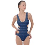 Blue Diamonds Motif Fancy Pattern Design Side Cut Out Swimsuit