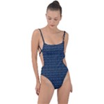 Blue Diamonds Motif Fancy Pattern Design Tie Strap One Piece Swimsuit