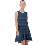 Blue Diamonds Motif Fancy Pattern Design Frill Swing Dress