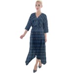 Blue Diamonds Motif Fancy Pattern Design Quarter Sleeve Wrap Front Maxi Dress