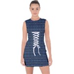 Blue Diamonds Motif Fancy Pattern Design Lace Up Front Bodycon Dress