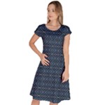 Blue Diamonds Motif Fancy Pattern Design Classic Short Sleeve Dress