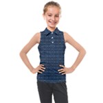 Blue Diamonds Motif Fancy Pattern Design Kids  Sleeveless Polo Tee